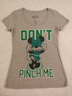 Disney Grey Tee with Green Minnie Mouse Graphic